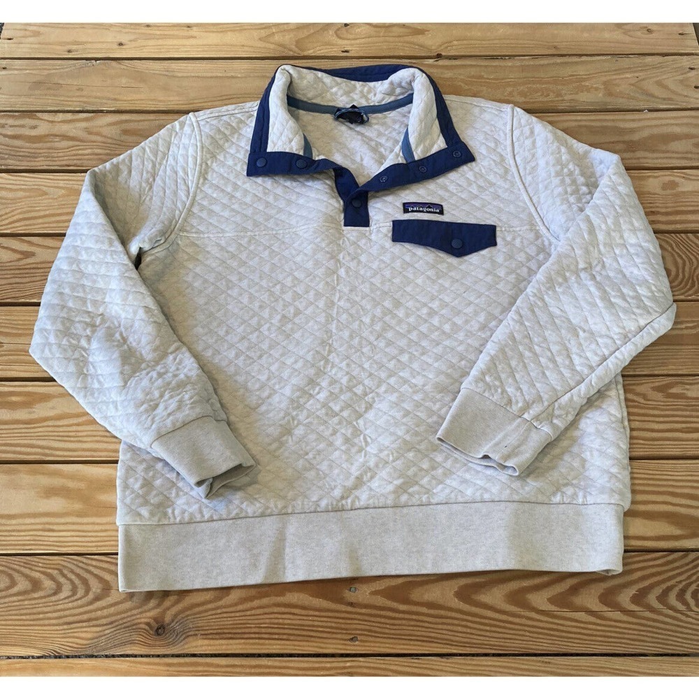 Patagonia Organic Cotton 1/4 Snap Quilted Jacket Size Large Women’s Beige